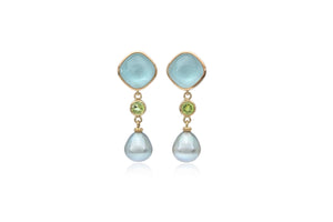 Aquamarine, Peridot and Pearl Earrings