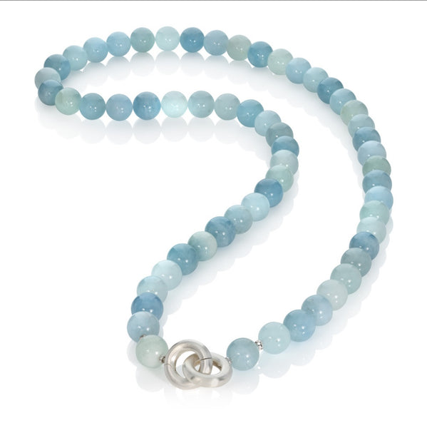 Beautiful Aquamarine Bead Lariat with Silver Double Clasp