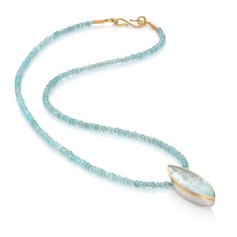 Mirror Cut Aquamarine Pendant on Faceted Apatite Beads