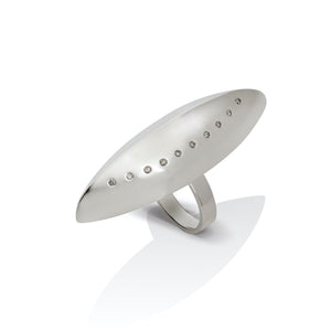 Large Navette Boat shape ring with flush set diamonds