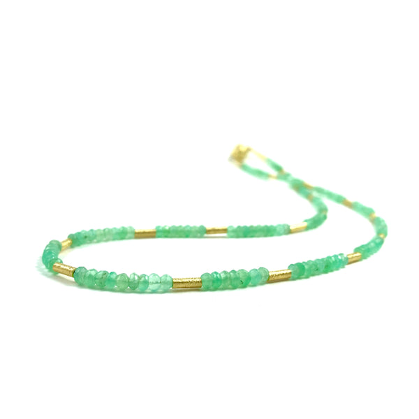 Faceted Chrysoprase Bead Necklace With Gold-Plated Elements
