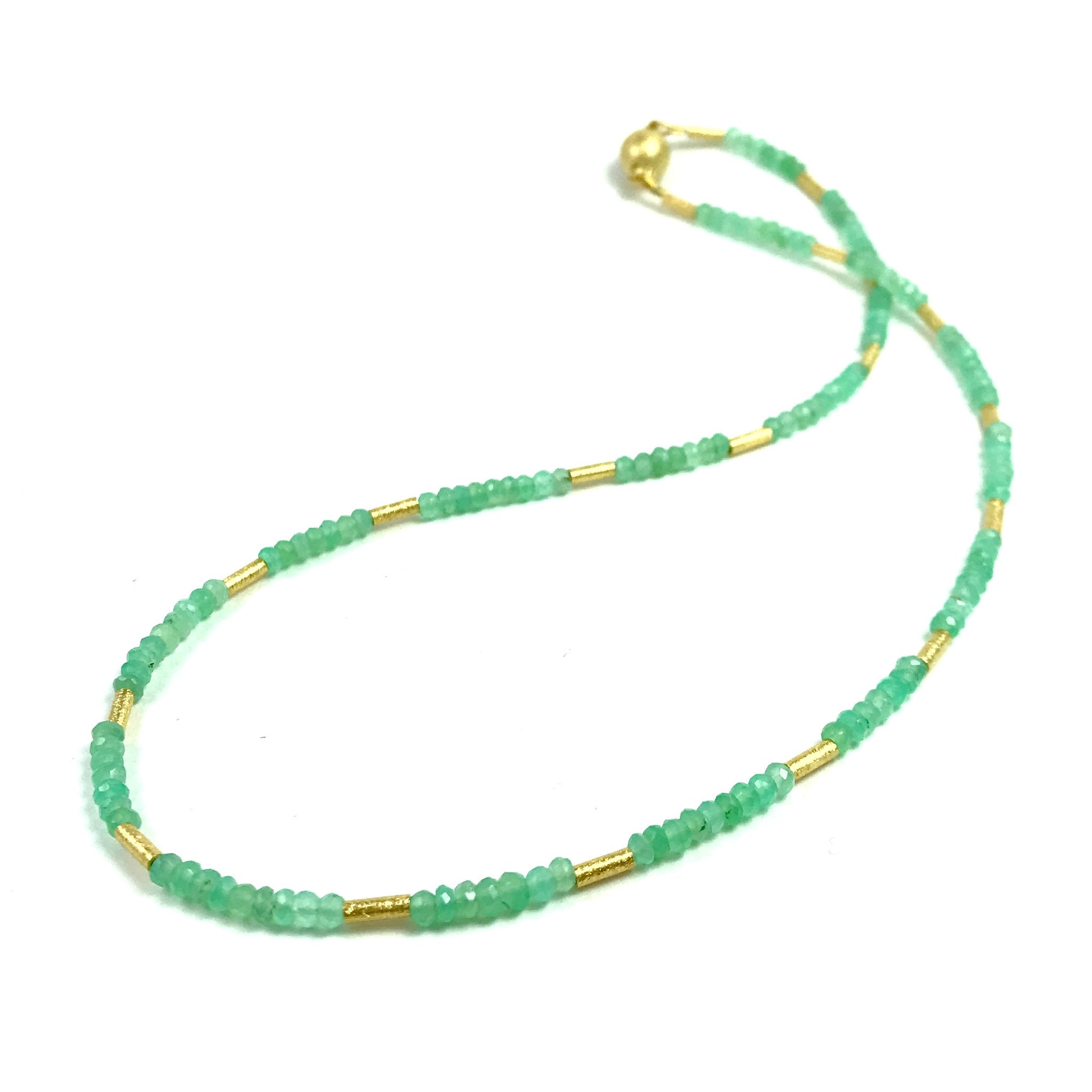 Faceted Chrysoprase Bead Necklace With Gold-Plated Elements