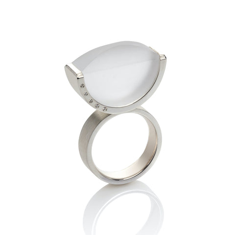 Frosted Quartz Ring with Diamonds in Sterling Silver 
