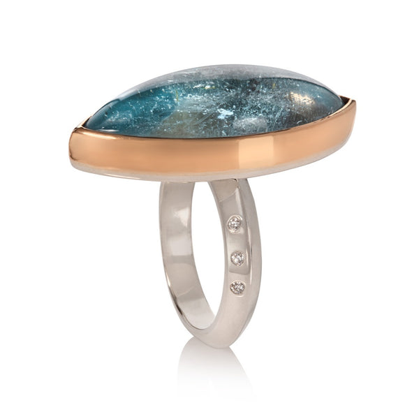 Navette Aquamarine & Diamond Ring