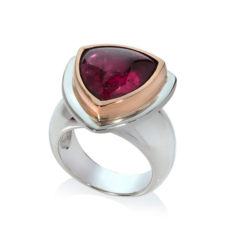 Pink Tourmaline Ring in Sterling Silver and 22ct Trillion Cut stone
