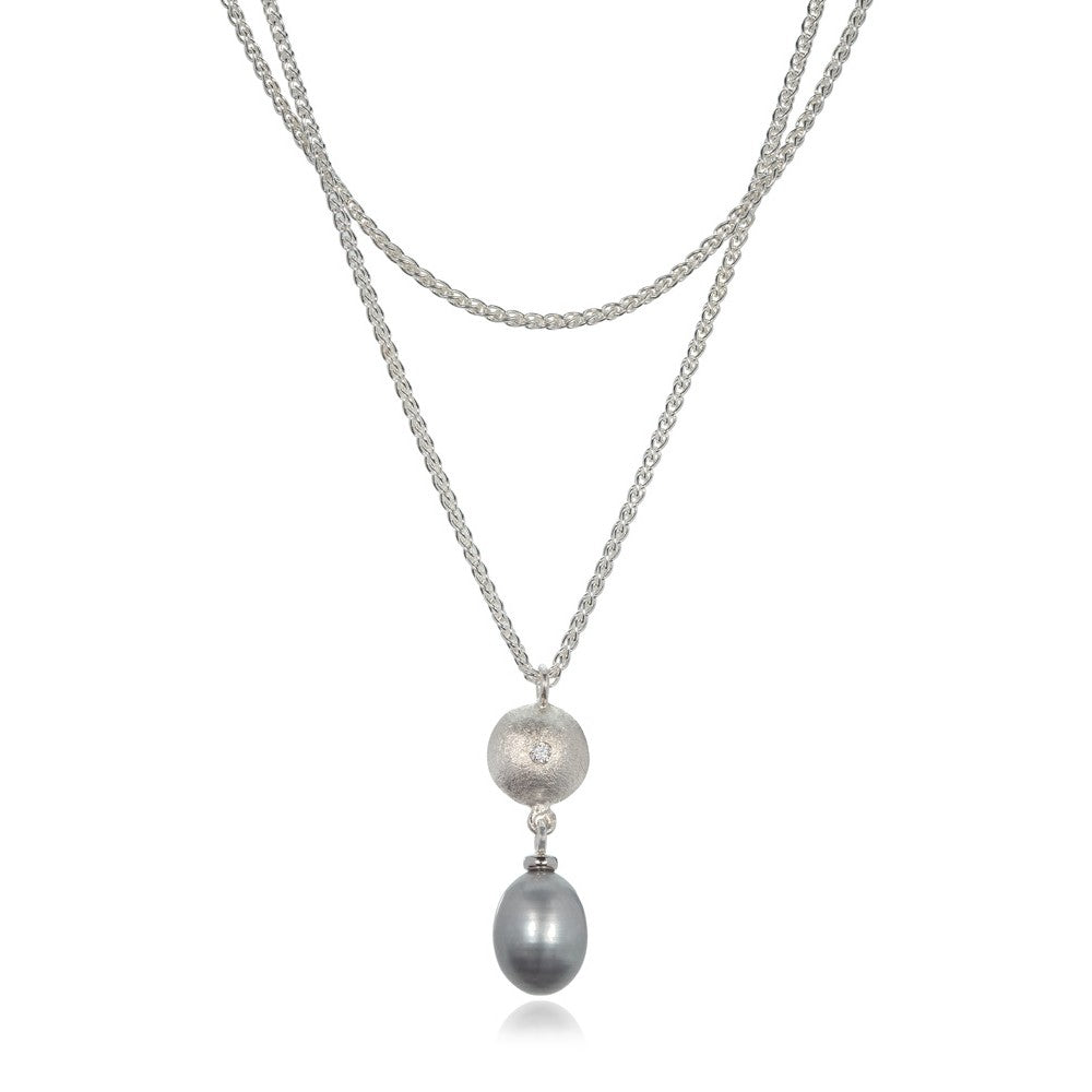 Grey Oval Fresh Water Pearl and Diamond Pendant