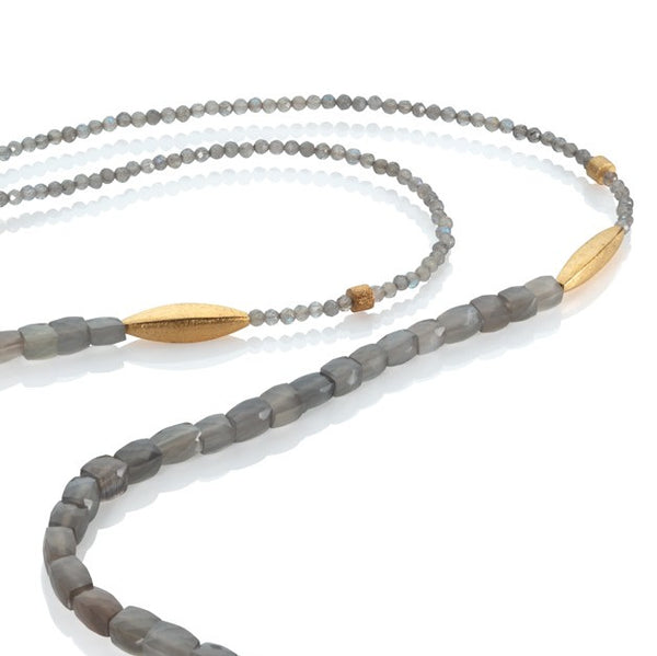 Grey Moonstone & Labradorite Long Necklace