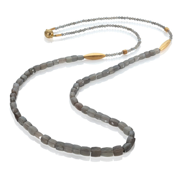 Grey Moonstone & Labradorite Long Necklace