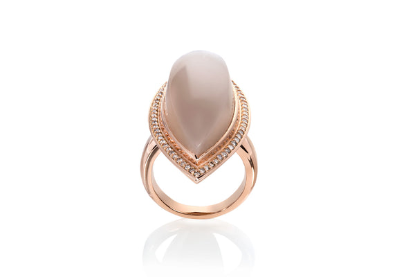 Peach Moonstone & Diamond Ring in Rose Gold
