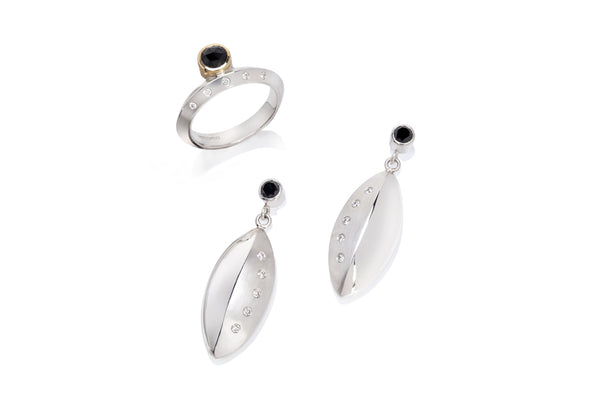 Black & White Diamond Navette Earrings