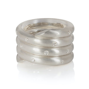 Chunky Sterling Silver Coil Ring with Fully Set Diamonds Flush