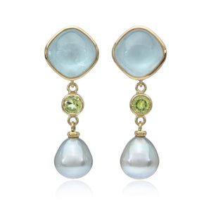 Aquamarine, Peridot & Pearl Earrings