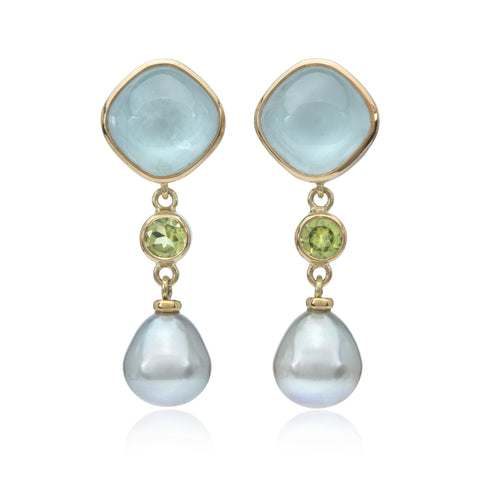 Aquamarine, Peridot & Pearl Earrings