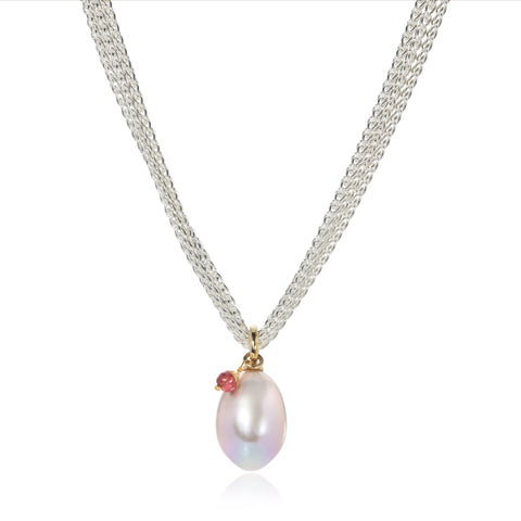 Dusty Pink Freshwater Pearl & Ruby bead Pendant