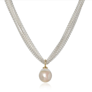 White Freshwater Pearl Pendant on multi strand Silver Chain